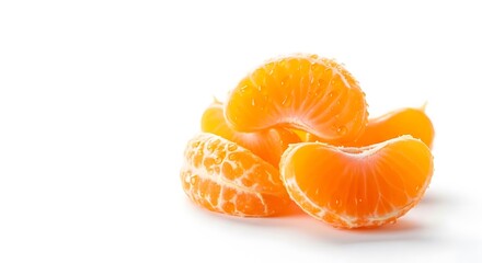Fresh Bright Orange Mandarin Fruit Segments on White Background