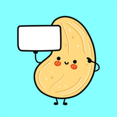 Cashew nut character holding blank sign for message