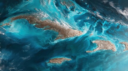 Obraz premium aerial view caribbean islands vibrant blue ocean -