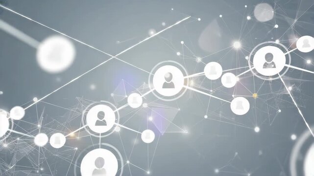 abstract technology network background, white and light grey gradient, geometric polygon mesh, connected lines and colorful nodes, futuristic digital pattern - Powered by Adobe