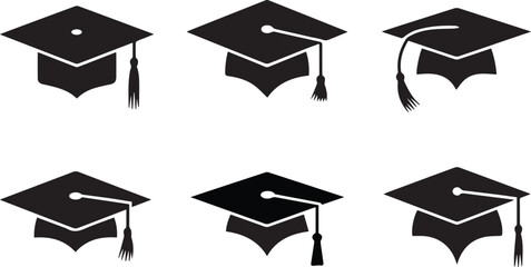 Graduation cap icons set: academic achievement and success symbol
