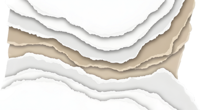 Torn paper edges with white and beige colors isolated on transparent background