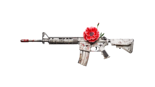 Carnation Revolution Symbol with Rifle and Red Flower on Transparent Background