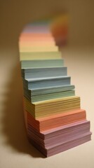 Vibrant rainbow stack of pastel index cards artfully arranged, creating a soft, inviting gradient for creative inspiration and organization