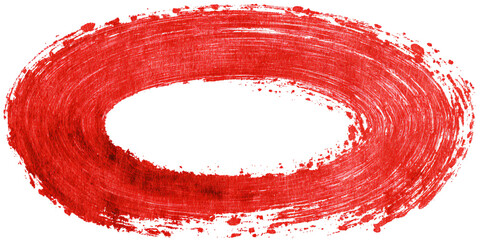 Textured vibrant red hand-drawn oval frame with artistic brush strokes, a versatile grunge border element for creative design projects.