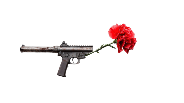Carnation Revolution Symbol with Gun and Red Flower on Transparent Background
