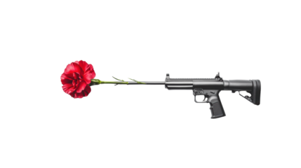 Carnation Revolution Symbolic Image with Gun and Flower on Transparent Background