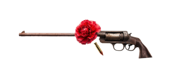 Carnation Revolution Symbol with Gun and Flower on Transparent Background