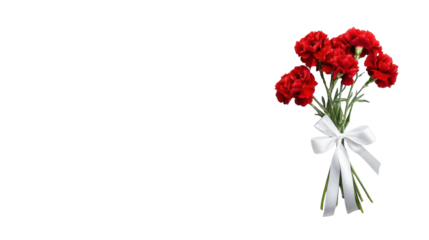 Carnation Revolution Symbol with Red Flowers and White Ribbon on Transparent Background