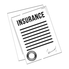 Insurance document with seal and signature doodle linear object. Legal assurance. Coverage paperwork signing 2D vector outline clip art drawing isolated on white. Hand drawn sketch illustration