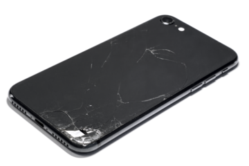Broken smartphone Back with Shattered Glass isolated