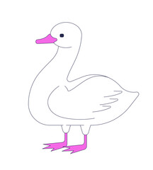 White goose 2D cartoon character. Farm bird duck. Wild poultry. Domestic fowl. Rural waterfowl. Farming livestock. Avian wildfowl flat vector animal isolated on white. Spot illustration colorful