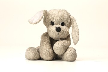 White dog plush toy on white background