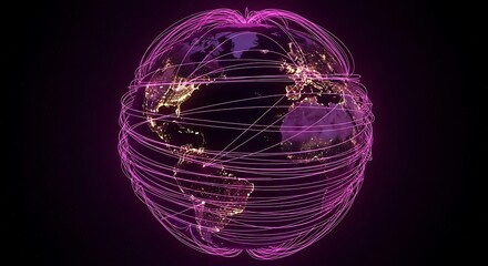 Global network connection with lines around the world, representing international communication and data transfer in a digital age and a connected planet