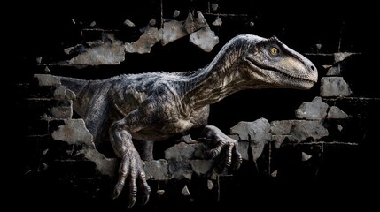 Dinosaur breaks through wall in dramatic display of strength and power