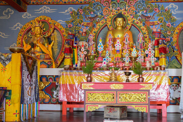 Rinchenpong, Sikkim, India - 19th October 2016 : Gautam Buddha at beautiful Rinchen Chholing Monastery. Rinchenpong, Sikkim, India. Buddhist religious arts and crafts . Image shot with permission.
