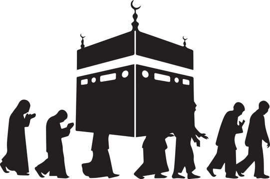 black kaaba and pilgrims silhouette clip art preview