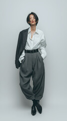 Young Asian Woman Posing with Grey Suit
