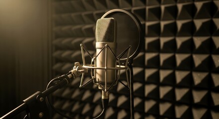 Professional Studio Microphone in Soundproofed Booth, A Vintage Microphone Ready for Recording