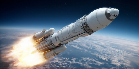Fototapeta premium Satellite internet expansion launch event outer space rocket launch high altitude dynamic perspective global connectivity