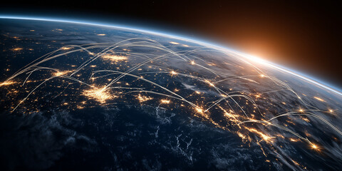 Obraz premium Global internet expansion through satellite technology a comprehensive overview of connectivity from space