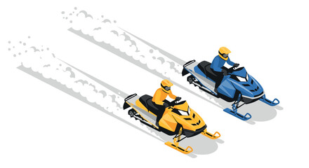 Isometric snowmobiling adventure with two riders in winter sports action