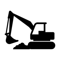 Black silhouette of an excavator digging dirt