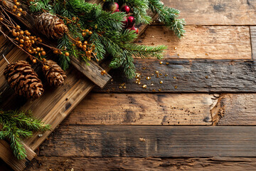 Christmas background wooden style pine and sparkling