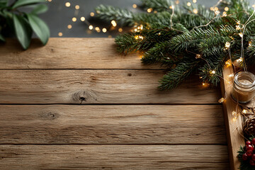 Christmas background wooden style pine and sparkling