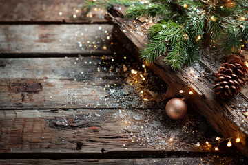 Christmas background wooden style pine and sparkling