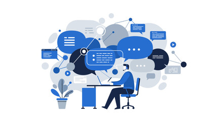 Customer Service Representative Working with Online Communication Network.