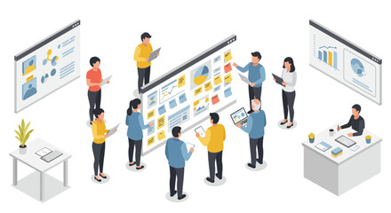Fototapeta premium Team Analyzing Data on Digital Display and Charts.