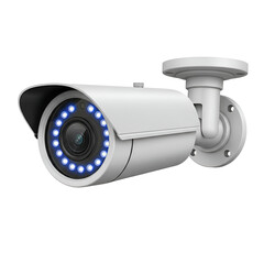 White security camera with blue led lights isolated on transparent background