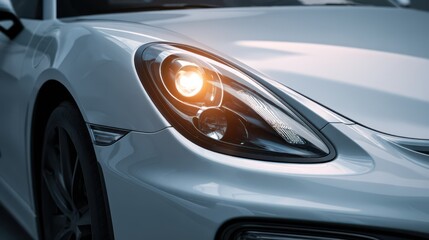 Shining car ready for a night drive in a quiet cityscape