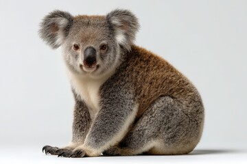 Fototapeta premium Koala sitting on a white background in a soft studio setting