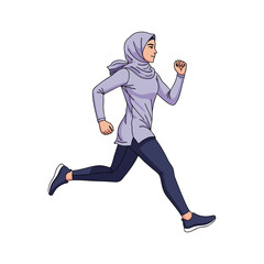A woman wearing a hijab is jogging.