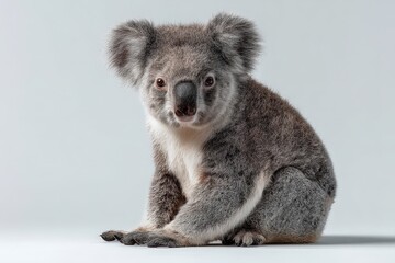 Naklejka premium Koala sitting on soft white studio background in a calm moment