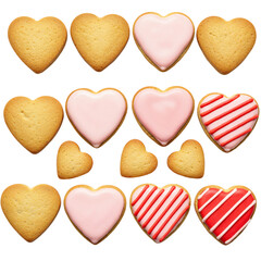 Obraz premium A variety of heart-shaped cookies for valentine's day and celebrations sweet treats isolated on transparent background