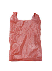 Red crumpled plastic shopping bag isolated on transparent