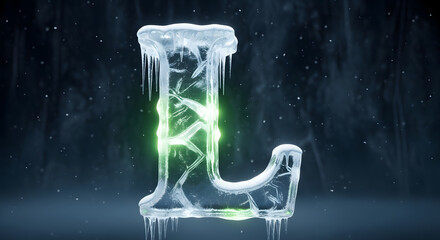 Ice letter l with green light inside ideal for winterthemed designs, holiday greeting cards, christmas invitations, or festive digital marketing campaigns.