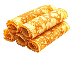 Pile de Cr&ecirc;pes Fines Roul&eacute;es et Dor&eacute;es, Vue de C&ocirc;t&eacute;, Isol&eacute;e sur Fond Blanc