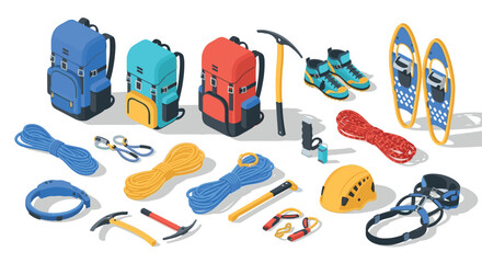 Essential isometric hiking gear and tools for outdoor adventures