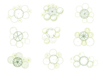 architecture drawing plant tree top view plan greenery vegetation vector. design nature architectural landscape set element illustration bush garden flora sapling minimal. architect isolated.