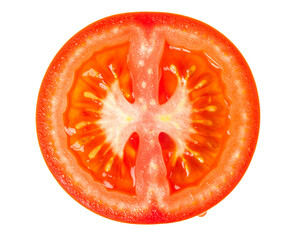 Single Tomato Slice with Water Droplets, Macro Food Photography, Isolated on Transparent Background