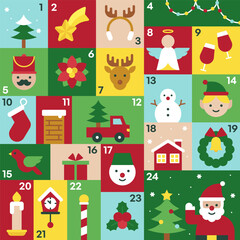 Vibrant Holiday Advent Calendar with Whimsical Christmas Icons Festive Colorful Blocks Winter