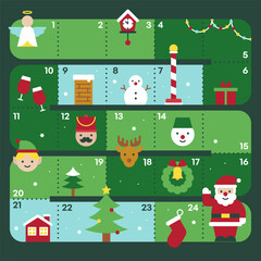Cozy Layered Advent Calendar with Winter Village Christmas Icons Playful Festive Panels Holiday