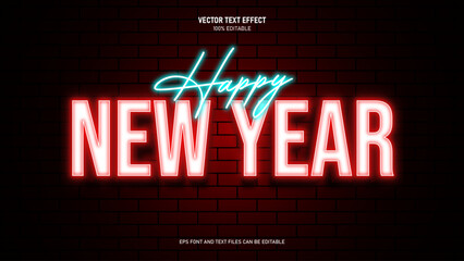 Happy new year text effect  neon style text effect
