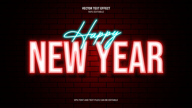 Happy new year text effect  neon style text effect