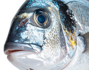  T&ecirc;te de Dorade Royale en Gros Plan, Texture M&eacute;tallique et Regard Brillant, Isol&eacute;e PNG