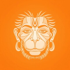 Contemporary Hanuman Face Vector. Minimal Orange Divine Geometry.